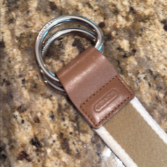 Coach Tan and Cream Canvas Belt with Silver Buckle - Picture 2 of 6